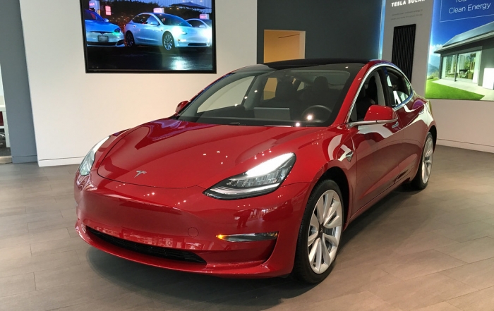 Tesla Model 3 exhibited at Tesla's showrroom in Washington D.C.